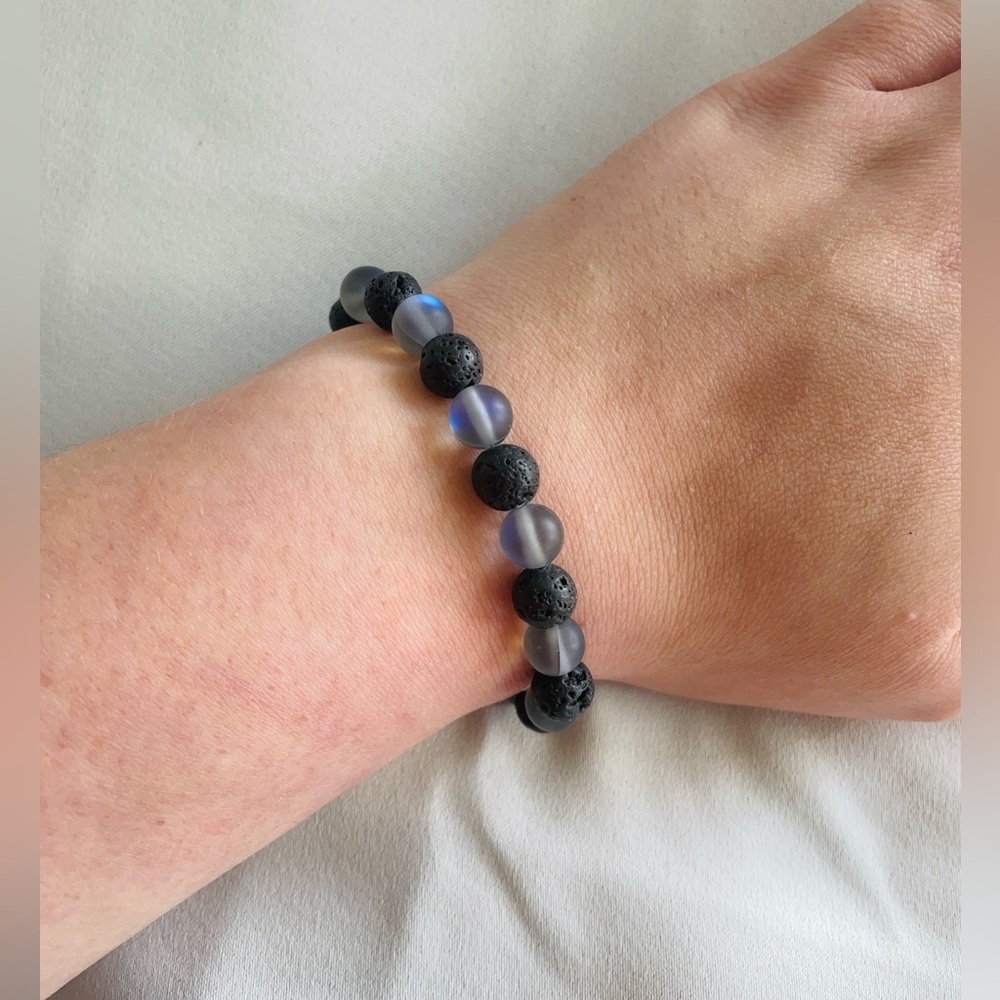 Handmade Grey Glow & Volcanic Lava Rock Bracelet